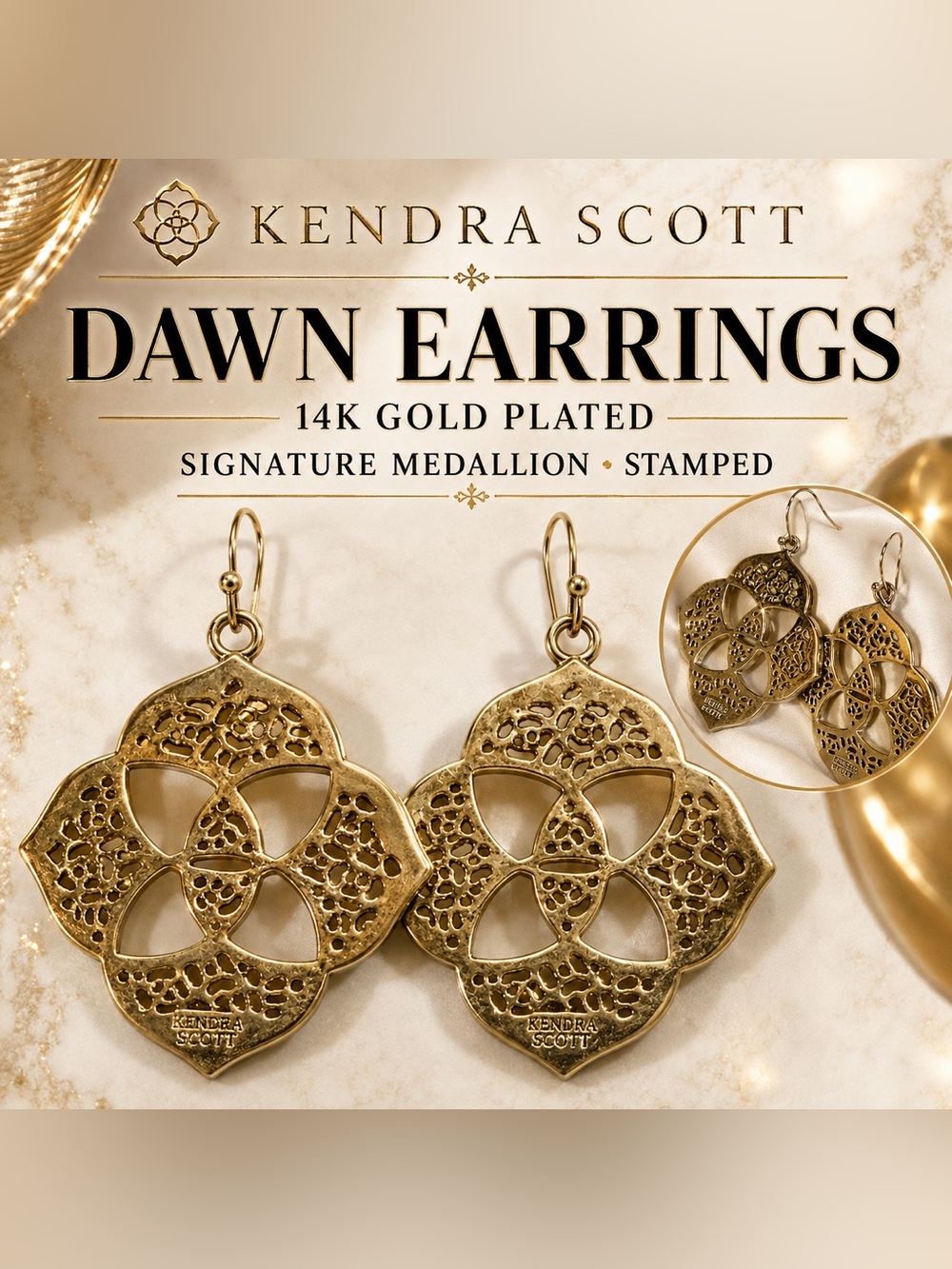 Kendra Scott Dawn Gold Medallion Drop Earrings â Stamped